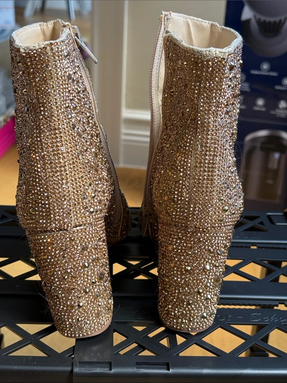 Betsey Johnson Gold Rhinestone Pointed Ankle Booties